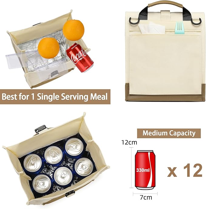 SUNNY BIRD Insulated Lunch Bag Rolltop Lunch Box Medium Lunch Cooler Tote for Women, Girls, Teens and Adults (White)