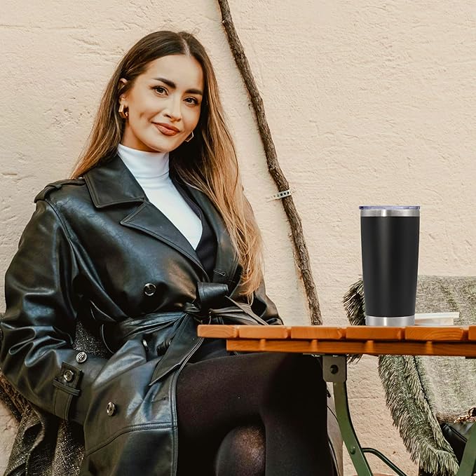 20 oz Tumbler with lid Double Wall Vacuum Insulated Tumblers Stainless Steel Coffee Mug Travel Coffee Tumbler Powder Coated Tumbler Cup Keep Hot&Cold - (Black 12 Pack)