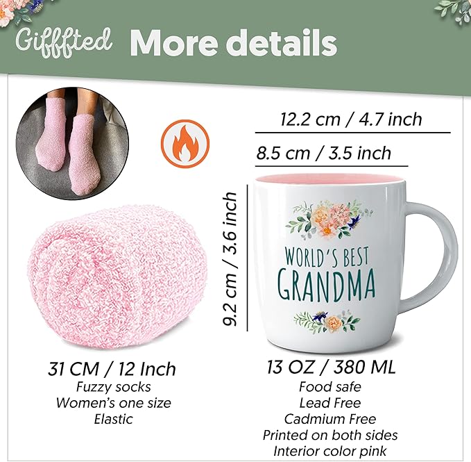 Triple Gifffted Best Grandma Ever Gifts Ideas for Grandmother From Grandkids, Coffee Mug and Socks From Grandson Granddaughter, Grandparent Birthday, Christmas, Mothers Day, Ceramic Cup 380ml