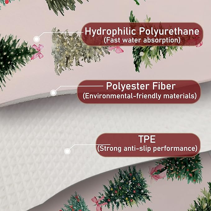 Pink Coquette Bow Christmas Tree Dish Drying Mat, Preppy Christmas Coffee Bar Mat for Countertops, Xmas Bauble Tree Absorbent Dish Drying Mats for Kitchen Counter Coffee Maker, 16x24 Inch