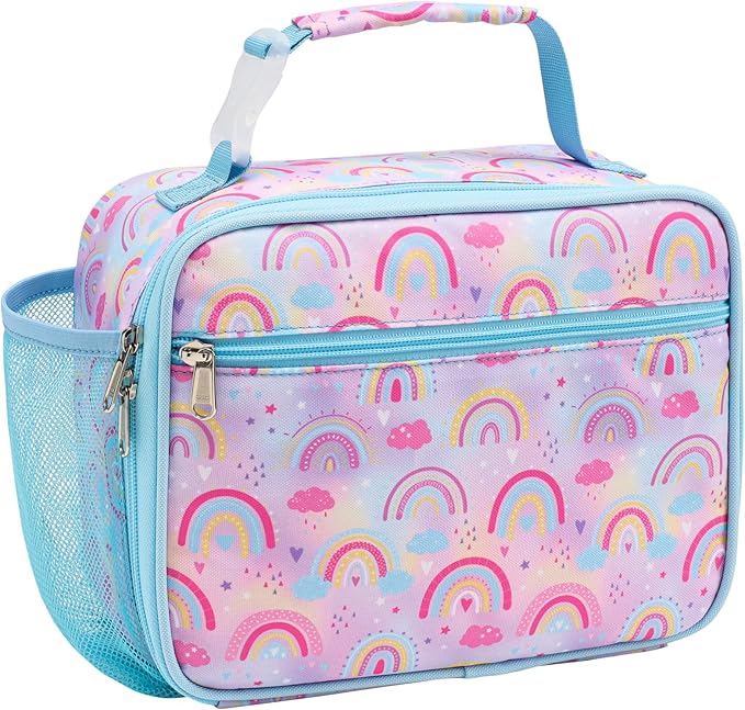 Bagseri Lunch Bag for Girls - Kids Lunch Box Insulated Leak-Proof and Reusable Lunch Box for Girls Toddler Lunch Bag for Daycare and School, Pink Rainbow (Water Bottle Not Included)