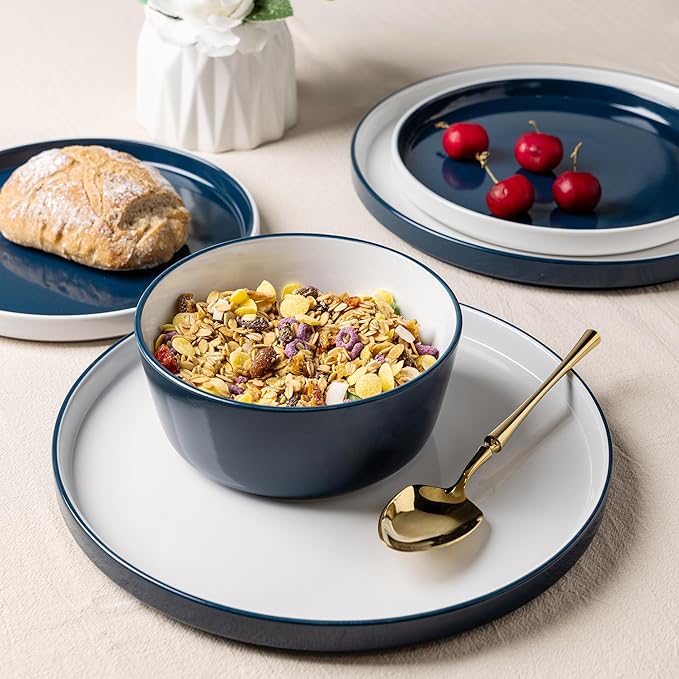 AmorArc Ceramic Dinnerware Sets for 6, 18 Piece Stoneware Plates and Bowls Set, Chip and Crack Resistant Plates Set, Dishwasher & Microwave Safe Ceramic Dishes - Service for 6