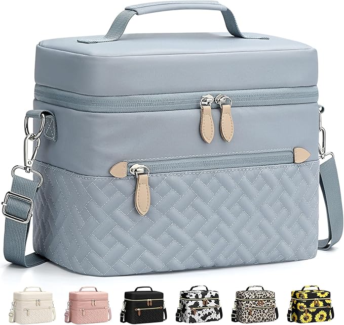 Capolo Lunch Box for Women Men Adults,Insulated Lunch Bag Leakproof Lunch Cooler Box with Removable Strap Cute Lunch Tote Bags Reusable Thermal Lunchbox for School Work Picnic(Small,Blue)