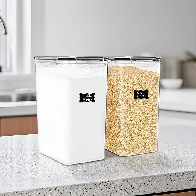 2 PC Flour Sugar Storage Containers (9.5L | 321 Oz) Extra Large Food Storage Containers with Lids - Airtight Leakproof BPA FREE Flour Container for Rice, Cereal, Sugar