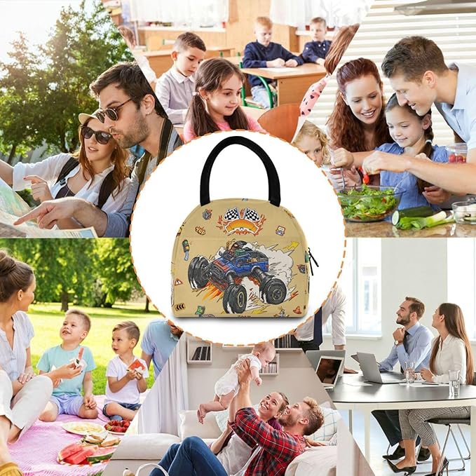Truck Lunch Bag for Women Men Reusable Insulated Lunch Tote Bag for Office Work School Picnic Hiking