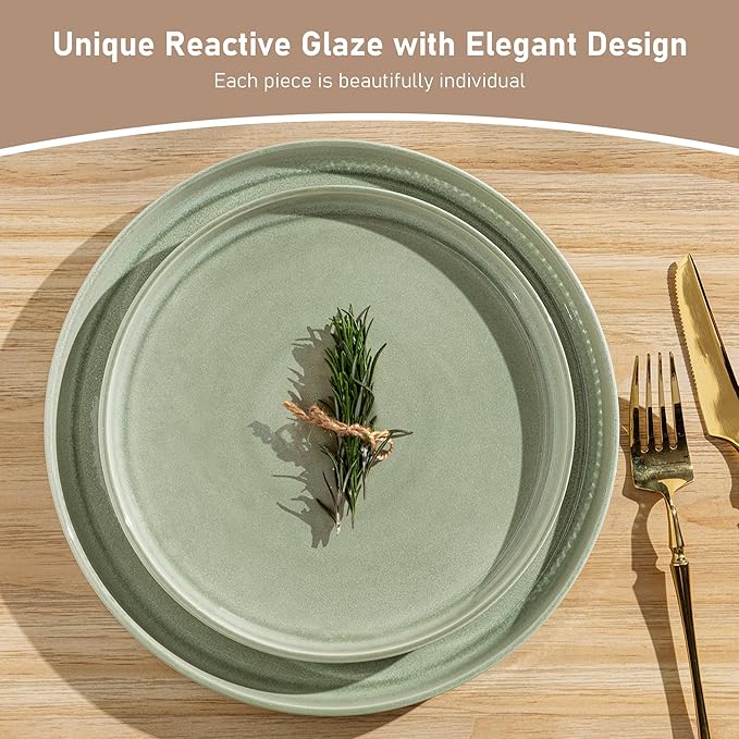 GBHOME Stoneware Dinnerware Sets for 8,Round Reactive Glaze Ceramic Plates and Bowls Set,Highly Scratch Resistant | Dishwasher & Microwave Safe Dishes Set,Service for 8(24pcs)