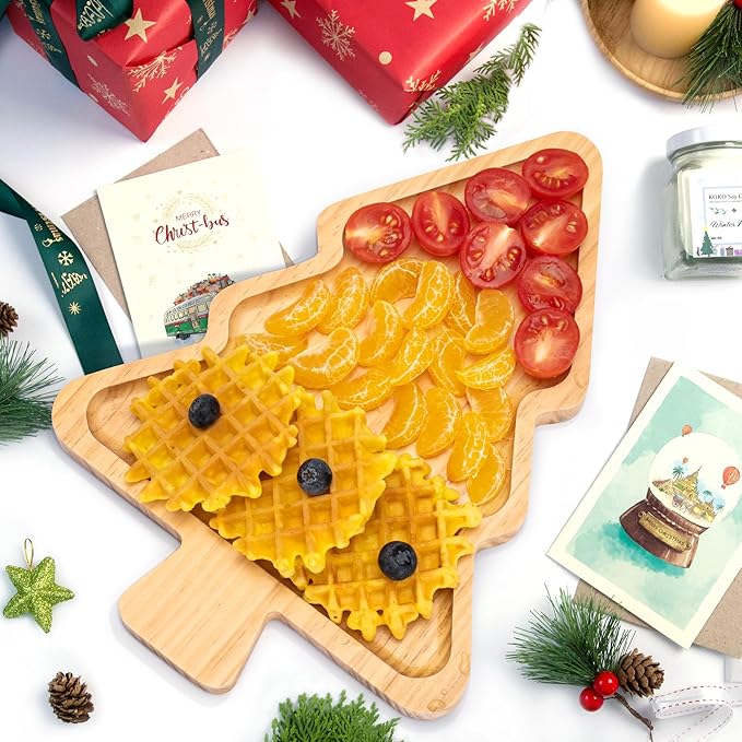 Christmas Serving Tray, Wood Christmas Tree Serving Platters Charcuterie Board, Wooden Christmas Serving Dishes, Table Decorations Supplies for Christmas Party
