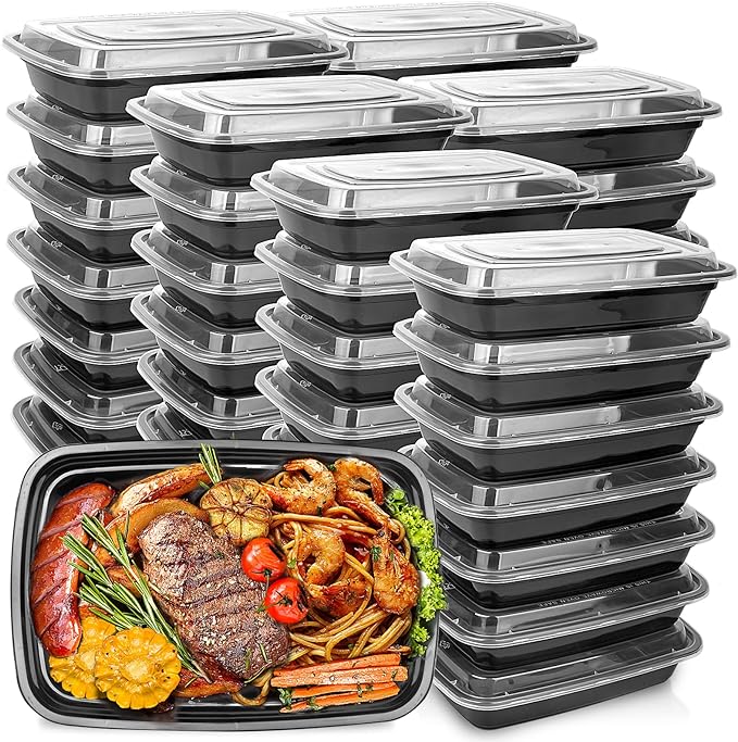 50-Pack Food Prep Containers, 1000ML/ 34 OZ Microwavable Food Storage Containers with Lids, Reusable Plastic lunch Containers Lunch Boxes- Stackable, Reusable Dishwasher Safe