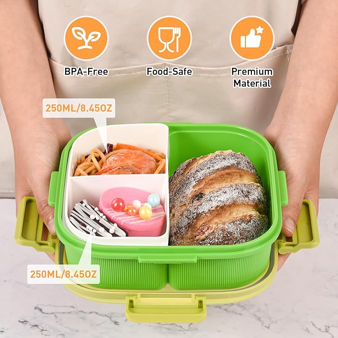 Bento Boxes with Removable Compartments for Adults & Kids,1000ml Lunch Box with Spoon & Water Cup,BPA-Free,Microwave & Dishwasher Safe(Green)