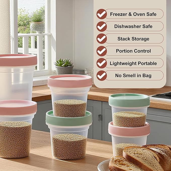 6 Pack 6.8oz Food Storage Containers, Plastic Containers with Twist Top Lid, Reusable Dishwasher Freezer Safe Airtight, Takeout Container - Ideal for Soup and More