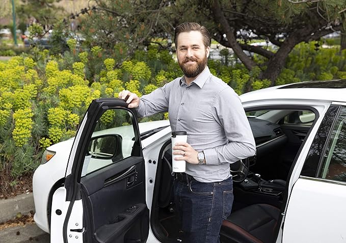 MIRA 16 oz Coffee Travel Mug - Stainless Steel Insulated Tumbler with Leak-Proof Lid - Hot & Cold Cup - Gray Satin