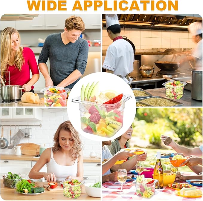 10 Pack 1/6 Size Plastic Clear Food Pan, 4 Inch Deep Polycarbonate Pan, Stackable Restaurant Commercial Hotel Pans for Fruit Vegetable Corns - 1.58 Quart Capacity