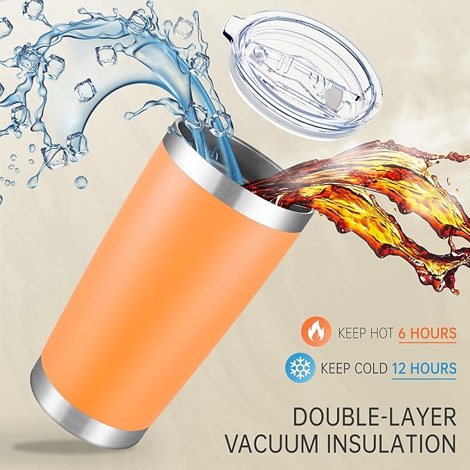 20 oz Tumbler Stainless Steel Tumblers with Lid Double Wall Vacuum Insulated Coffee Mug 20oz Powder Coated Cup for Hot and Cold Drinks, Orange, 1 pack