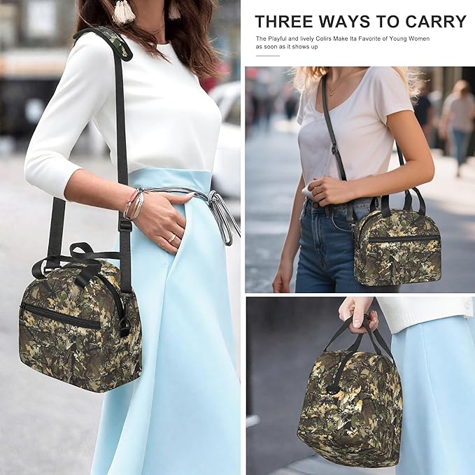Camo Reusable Insulated Lunch Box Waterproof Lunch Bag with Detachable and Adjustable Shoulder Strap for Office Picnic or Travel