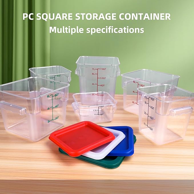 2 Pack RED Square Food Storage Container With Lid,2-12 Quart Commercial Storage Box With Scale & Handle,Cake Making,Dough Marinating Meat,Kitchen Supplies (4 Quart)
