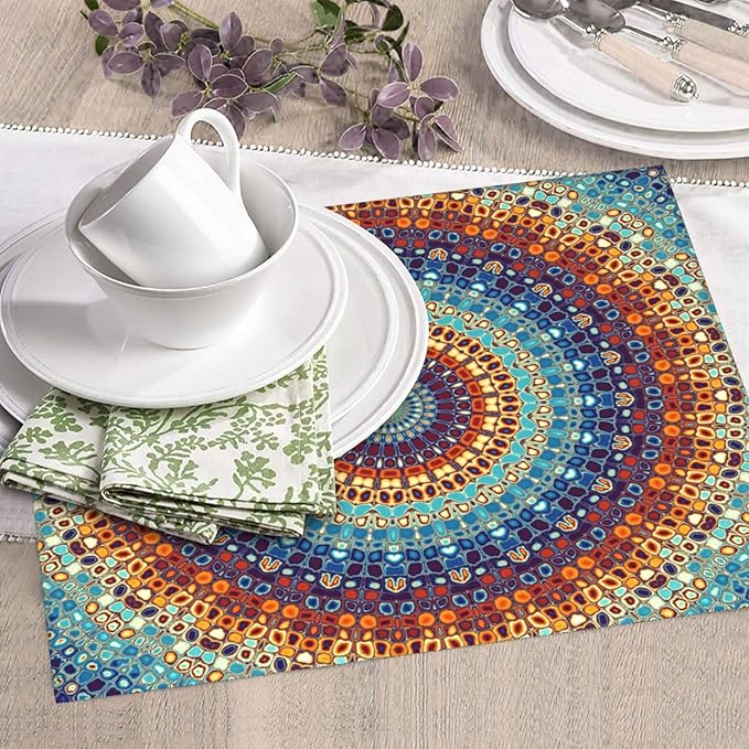 Boho Mandala Orange Blue Green Colorful Drying Mat 16x18 Inch For Kitchen Counter Drying Mats Dish For Kitchen Counter Easy Clean Kitchen