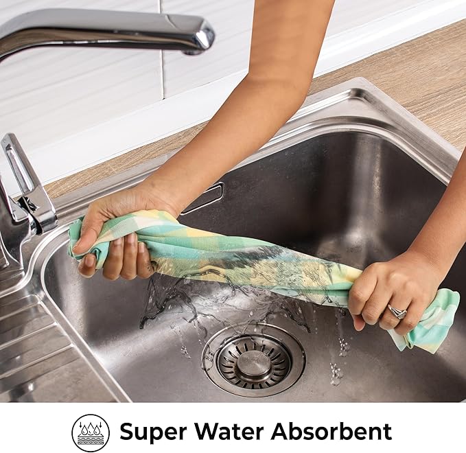 Urban Villa Kitchen Towels Set of 6 Green Sand Buffalo Checks Kitchen Towels 20X30 Inches 100% Cotton Highly Absorbent Kitchen Towels Premium Quality Ultra Soft Mitered Corners KitchenTowels