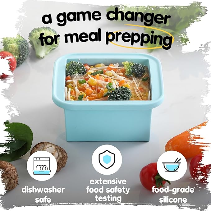 2-Cup Silicone Freezer Trays with Lids – Perfect for Meal Prep, Portion Control, and Easy Freezing-Meal Prep Container Molds for Soup,Leftovers (Aqua, 2 Pack)