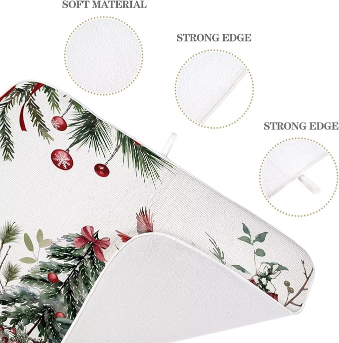 Christmas Dish Drying Mat 18 x 24 inch Winter Christmas Tree Pine Trees Decorative Drying Mats Microfiber Absorbent Xmas Decor Dish Washable Draining Mat for Kitchen Counter