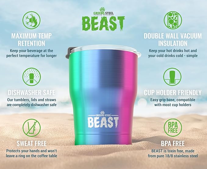 Beast 10 oz Tumbler Stainless Steel Vacuum Insulated Coffee Ice Cup Double Wall Travel Flask (Rainbow)