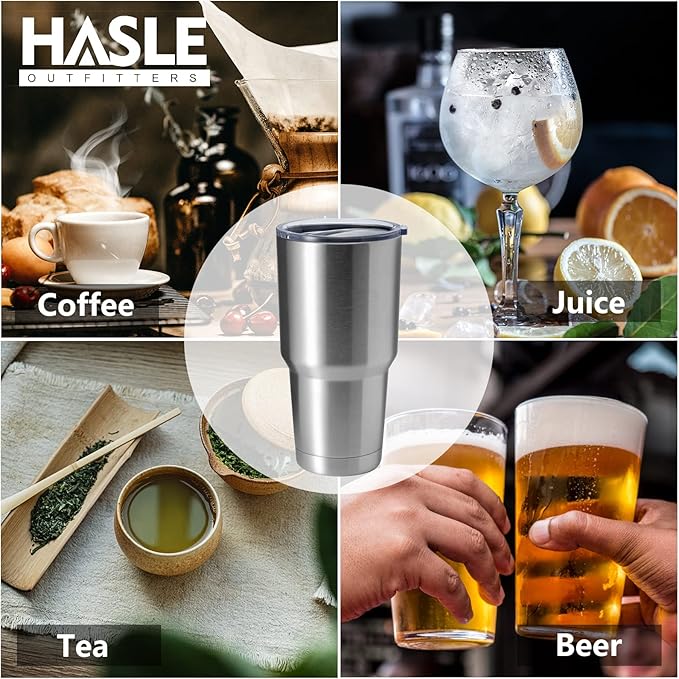 HASLE OUTFITTERS 30oz Stainless Steel Tumbler, Double Wall Vacuum Insulated Travel Mug Tumbler, Durable Insulated Coffee Mug, Gift Box Set (Silver, 4)