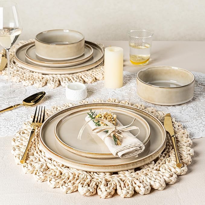 AmorArc Ceramic Dinnerware Sets, Handmade Reactive Glaze Stoneware Plates and Bowls Sets,Highly Chip and Crack Resistant | Dishwasher & Microwave Safe Dishes Set, Service for 8 (24pc)