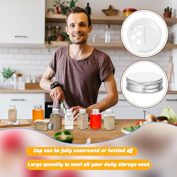 20 Pack 6 oz Plastic Spice Jars with Metal Lids Reusable Salt Pepper Shaker with Lids Clear Empty Square Spice Containers Seasoning Bottles for Kitchen Storage