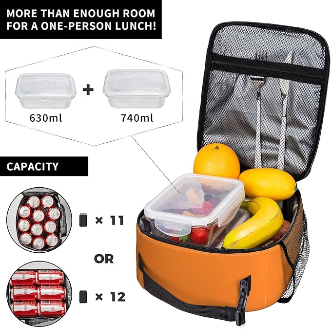 Reusable Orange Lunch Box for Adult Women Men Insulated Orange Lunch Bag for Teens Picnic Boating Beach Fishing Work