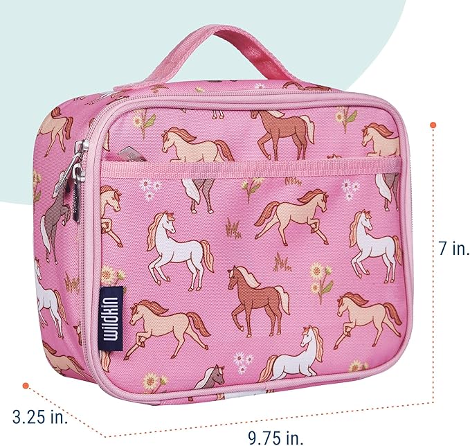 Wildkin Kids Insulated Lunch Box – Durable and Reusable for School & Travel - Wild Horses