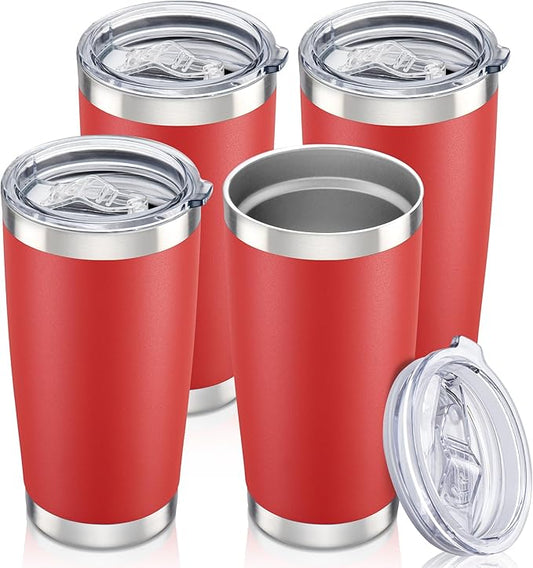 20 oz Tumbler with Lid Stainless Steel Insulated Tumblers Bulk Double Wall Vacuum Cups Powder Coated Travel Mug Keep Drinks Cold and Hot, Wine Red, 4 Pack
