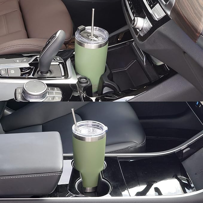 WETOWETO 20oz Insulated Stainless Steel Tumbler, Coffee Tumbler with 2 Lids and 2 Straws, Double Wall Vacuum Travel Coffee Mug, Powder Coated Leak-Proof Cup for Travel (Army Green, 1 Pack)