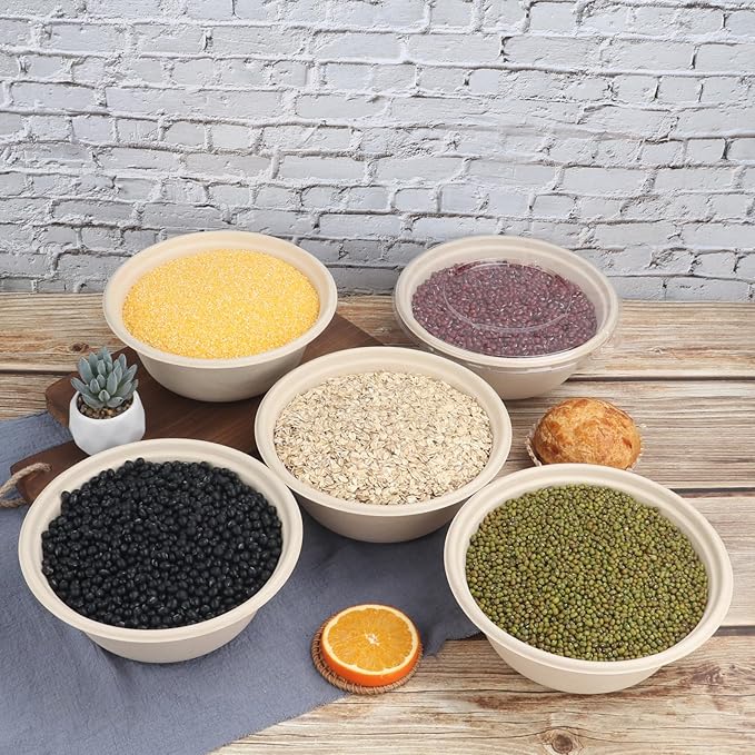 40 oz Disposable salad bowls with lids,Sugarcane Paper Bowls take away food containers Plant Fibers Freezer Safe 25 Pack