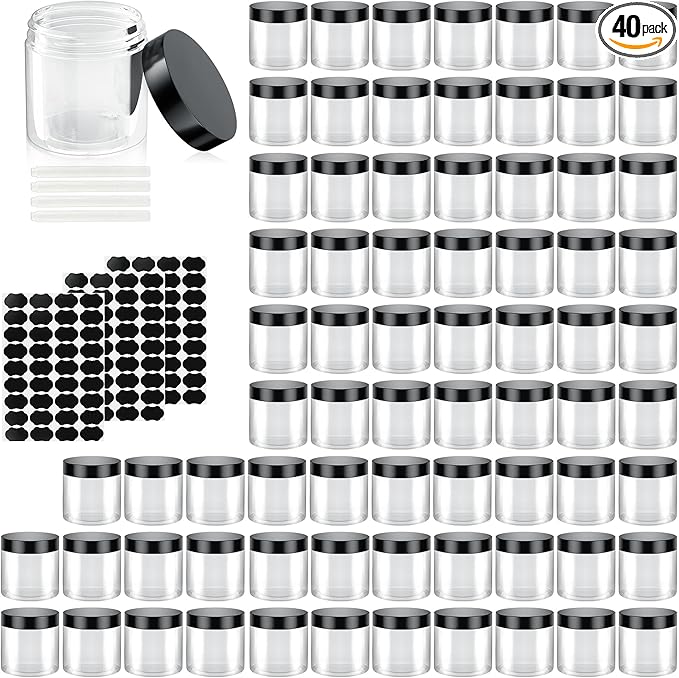 40 Pack 4 Oz Plastic Containers with Lids, OBKJJ Clear Travel Size Leak Proof Makeup Travel Containers BPA Free Cosmetic Slime Jars for Lotion, Cream, Body Butter, Makeup, Ointments (40)
