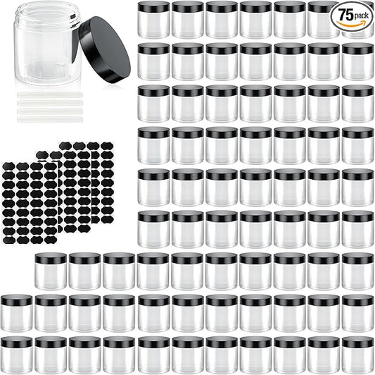 75 Pack 4 Oz Plastic Containers with Lids, OBKJJ Clear Travel Size Leak Proof Makeup Travel Containers BPA Free Cosmetic Slime Jars for Lotion, Cream, Body Butter, Makeup, Ointments (75)