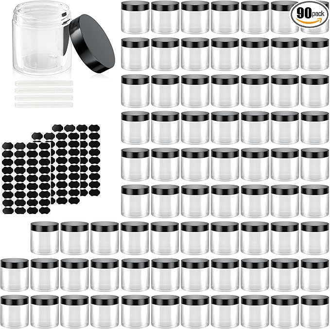 90 Pack 4 Oz Plastic Containers with Lids, OBKJJ Clear Travel Size Leak Proof Makeup Travel Containers BPA Free Cosmetic Slime Jars for Lotion, Cream, Body Butter, Makeup, Ointments (90)