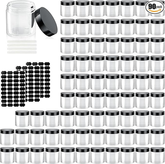 90 Pack 4 Oz Plastic Containers with Lids, OBKJJ Clear Travel Size Leak Proof Makeup Travel Containers BPA Free Cosmetic Slime Jars for Lotion, Cream, Body Butter, Makeup, Ointments (90)