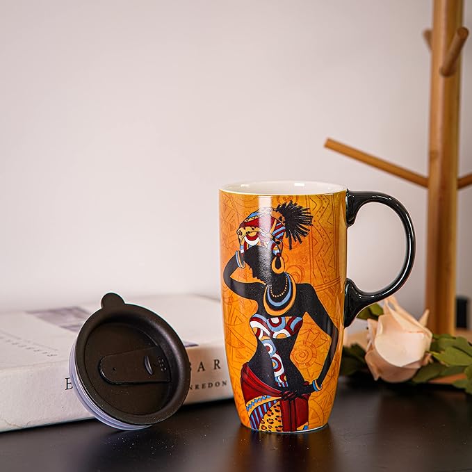 Topadorn Ceramic Mug Coffee Cup with Spill-Proof Lid Latte Mug for Home and Office with Gift Box,Girl