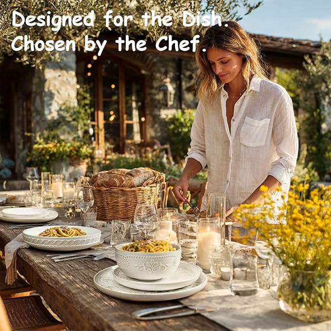 Artena Plates And Bowls Sets, 16 Pieces Dinnerware Sets, Dish Set For 4, Ceramic Kitchen Bowl And Plate Set, Embossed White Dishware Sets, Dishwasher & Microwave Safe (Willow Leaf)