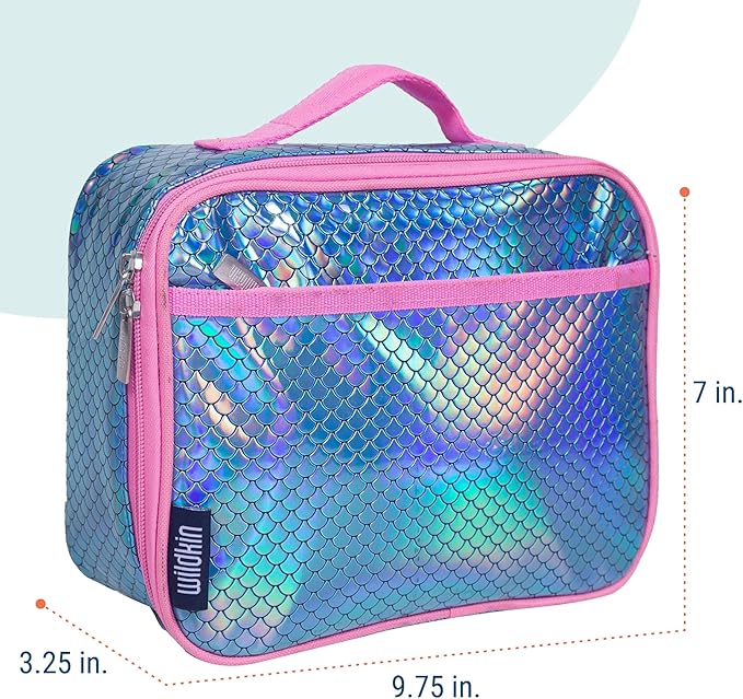 Wildkin Kids Insulated Lunch Box – Durable and Reusable for School & Travel - Mermaid Scales