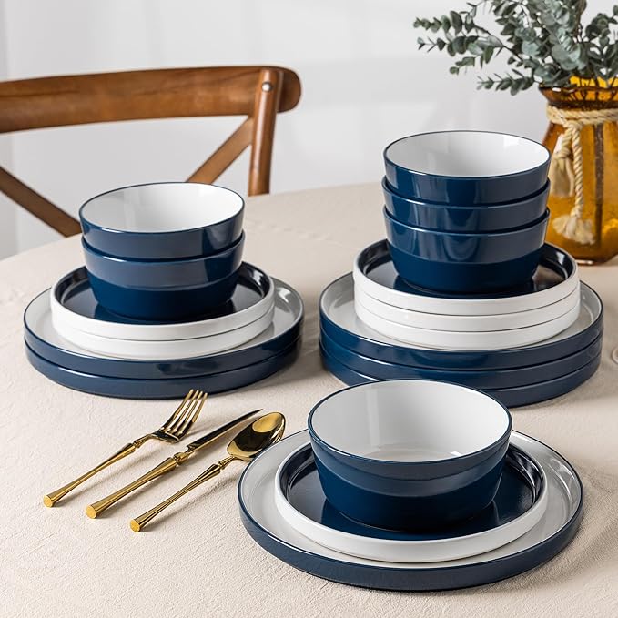 AmorArc Ceramic Dinnerware Sets for 6, 18 Piece Stoneware Plates and Bowls Set, Chip and Crack Resistant Plates Set, Dishwasher & Microwave Safe Ceramic Dishes - Service for 6