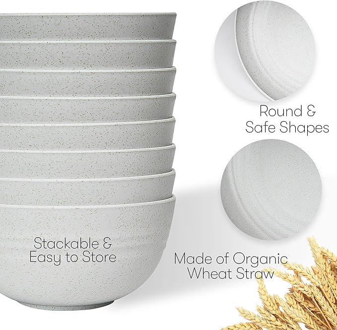 Wheat Straw Dinnerware Sets | Unbreakable Dinnerware Sets | Dishwasher Microwave Safe Dinnerware | Eco Friendly Non Breakable Dinnerware Sets | RV Outdoor Camping (Grey, Service for 8 (32 pcs))