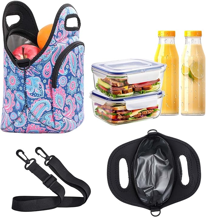 CILLA Neoprene Lunch Bag for Women Insulated Lunch Tote Bags Washable Lunch Container Box Picnic Lightweight Meal Prep Bags(Cashew+)