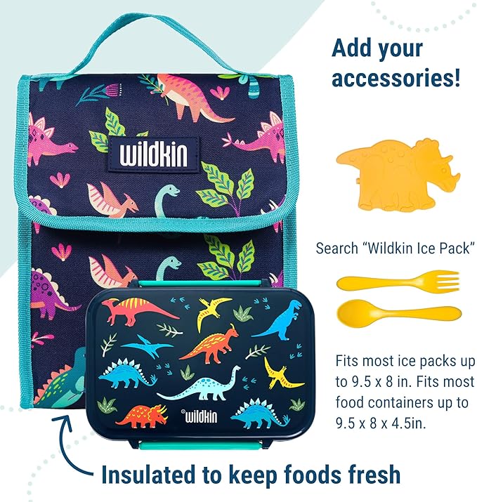 Wildkin Kids Insulated Lunch Bag – Reusable, Ideal for Hot/Cold Snacks, School & Travel - Darling Dinosaurs