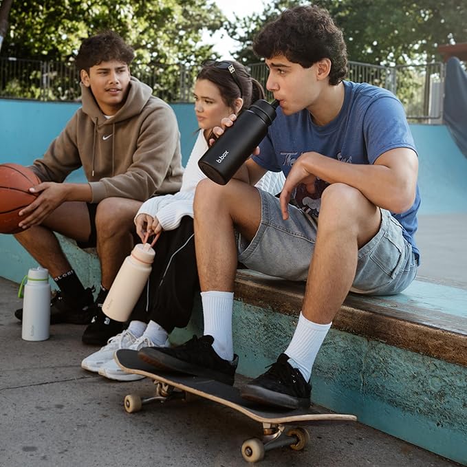 b.box Triple Insulated 34oz Water Bottle w/Stainless Steel Straw. 46 Hours Cold. Leak Proof Tumbler with Lid and Straw for Travel, Gym & School. BPA Free Sports Water Bottles.