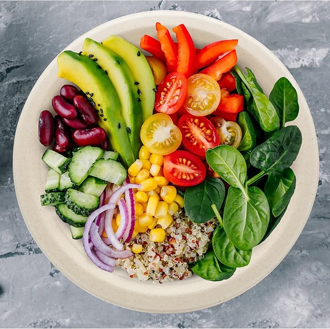 BLUE TOP 100% Compostable Disposable Paper Plates Heavy Duty Waterproof Plates-50 Pack 10 inch Eco-Friendly Plates, Natural Biodegradable Sugarca Bagasse Dinner Plates Unbleached Brown