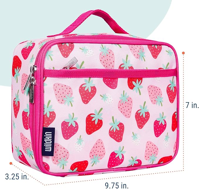 Wildkin Kids Insulated Lunch Box – Durable and Reusable for School & Travel - Strawberry Patch