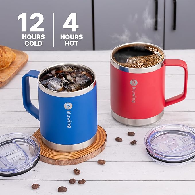 12 oz Travel Coffee Mug with Handle-Vacuum Insulated Coffee Mug with Lid Double Wall Stainless Steel Travel Tumbler Cup for Camping, Office, Home, Sweat Proof (Mango Yellow)