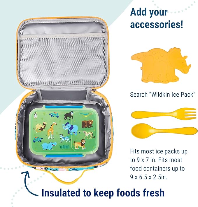 Wildkin Kids Insulated Lunch Box – Durable and Reusable for School & Travel - Party Animals