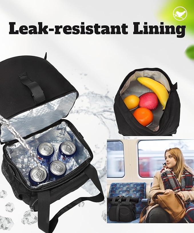 SUNNY BIRD Dual Compartment Lunch Bag Insulated Lunch Box for Women and Men (Black 01)