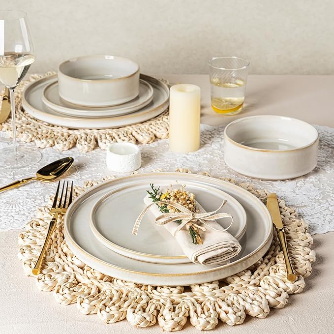 AmorArc Ceramic Dinnerware Sets, Handmade Reactive Glaze Stoneware Plates and Bowls Sets,Highly Chip and Crack Resistant | Dishwasher & Microwave Safe Dishes Set, Service for 6 (18pc)